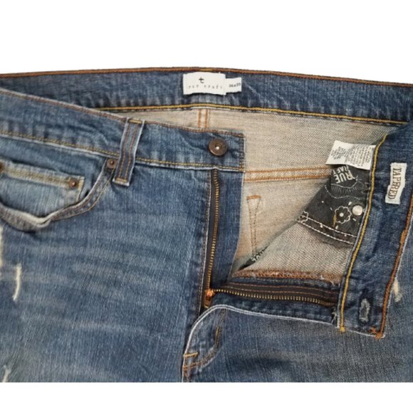 TRUE CRAFT Distressed Denim Taper Leg Blue Jeans Men's 36 x 30 - Picture 4 of 7